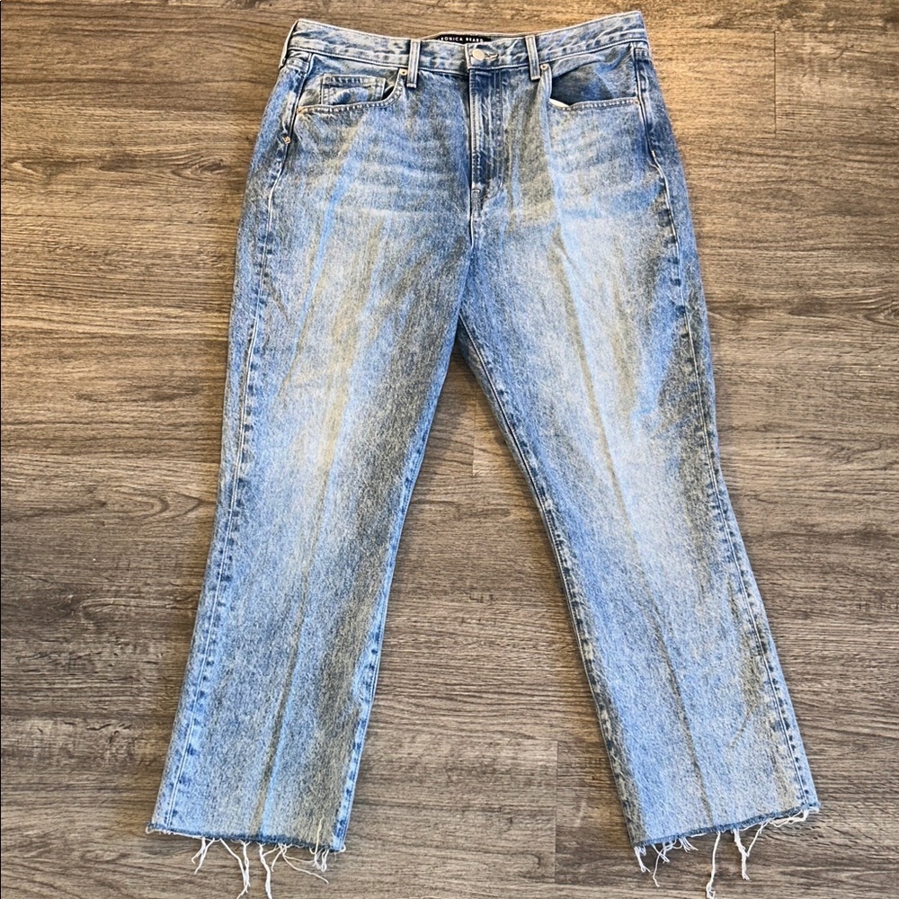 Veronica Beard Carly Kick Flare Jeans High Rise Raw Hem Crop Size 32 Made in USA - Picture 2 of 12